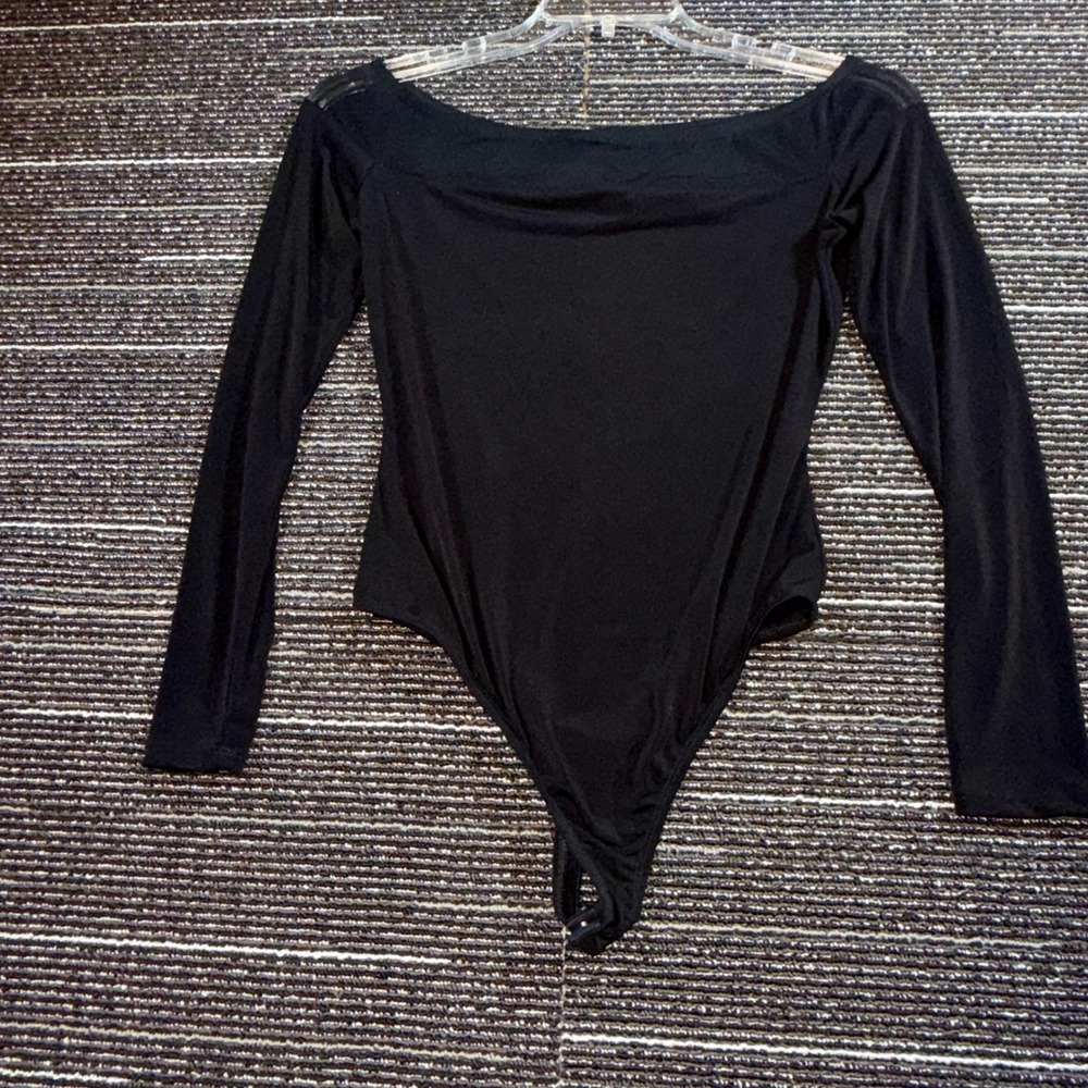 Boston Proper Bodysuit Women S Black Off Shoulder Mesh Long Sleeve